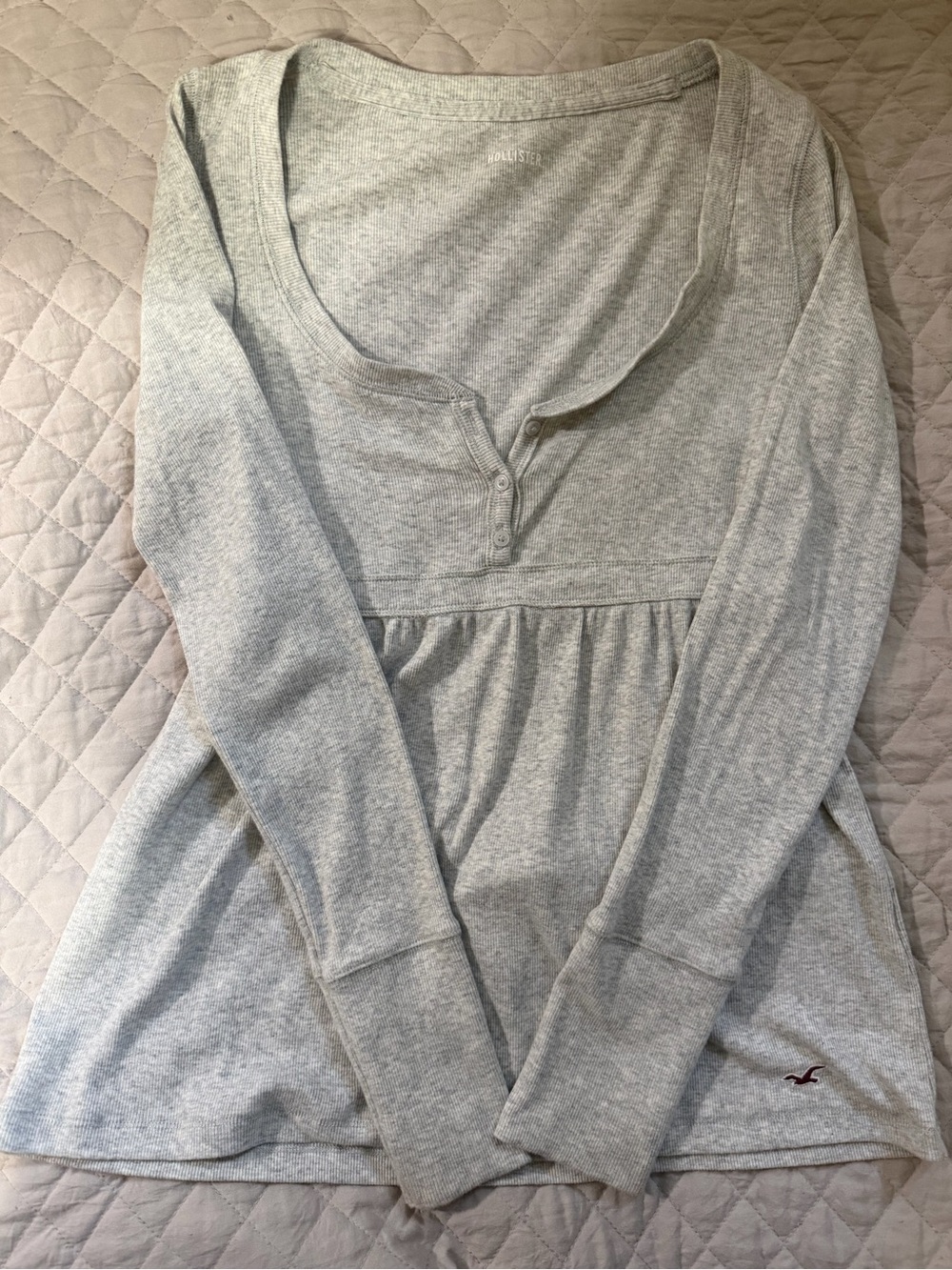 Hollister Light Gray Long Sleeve babydoll Top